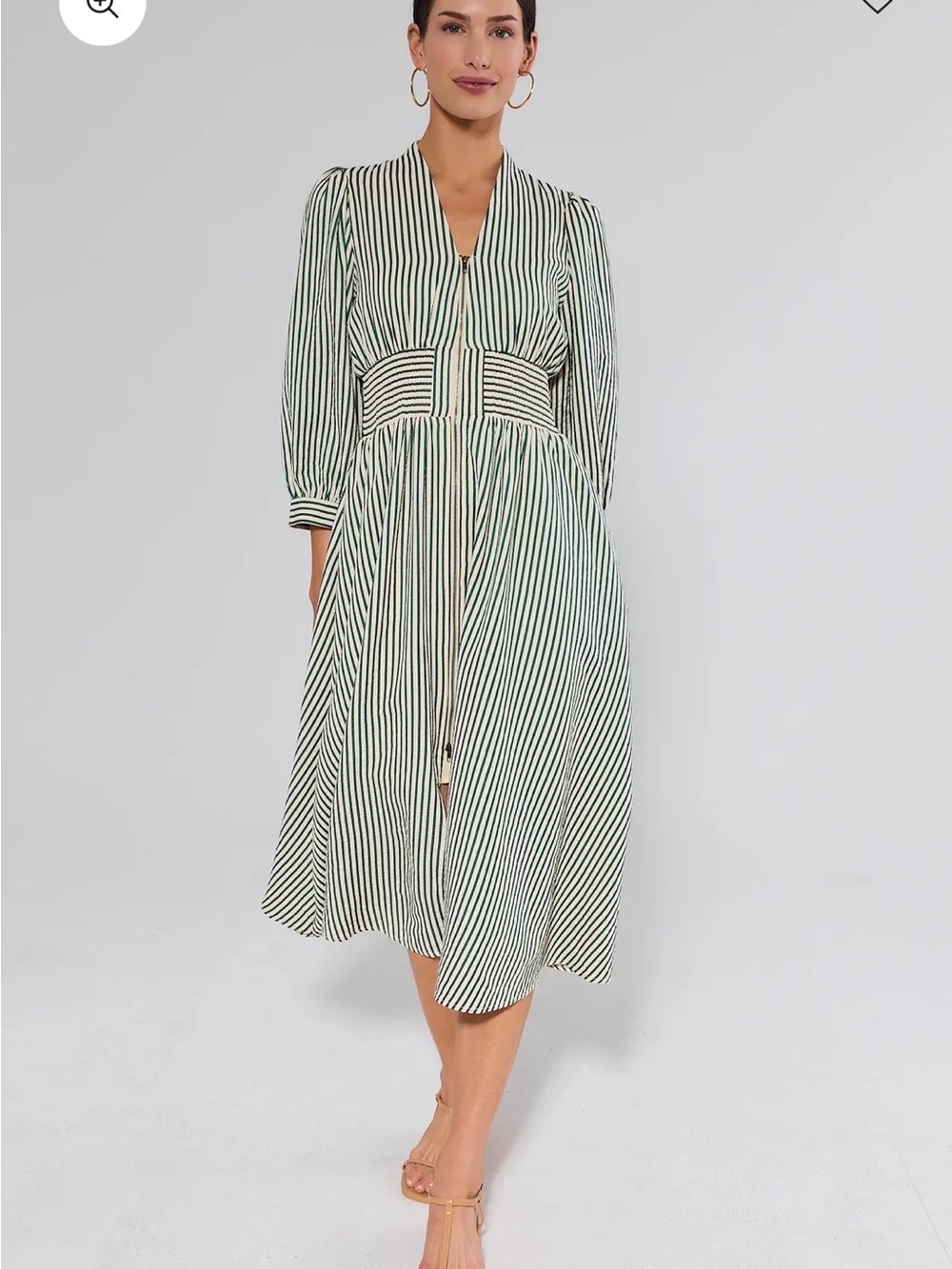 Striped V-Neck Midi Dress in Green and Cream - Picture 2 of 2